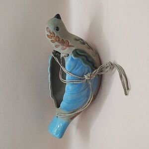 Vintage Hanging Bird Planter. Clay & Ceramic 1970's